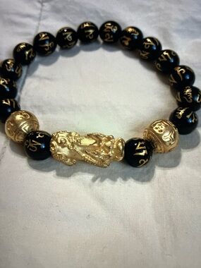 Buddha power obsidian beads bracelet attract wealth & good luck bangle